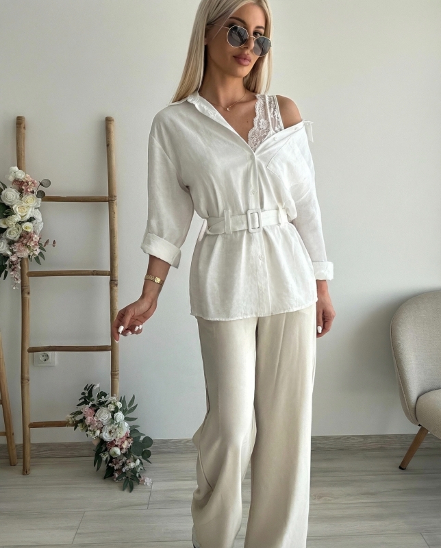 Бяла риза с дантелен потник