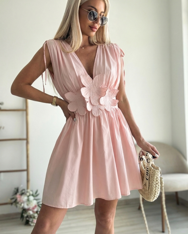 Розова рокля памук с цветя