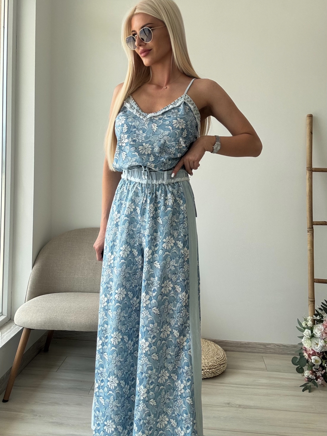 Син комплект сатен и деним