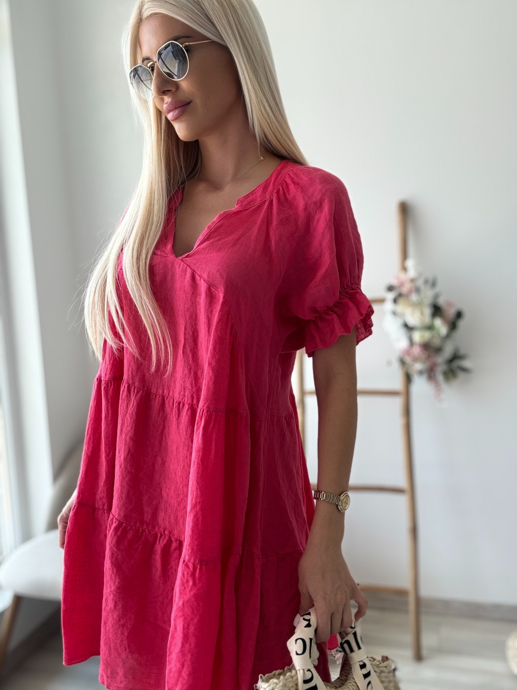 Рокля лен малина