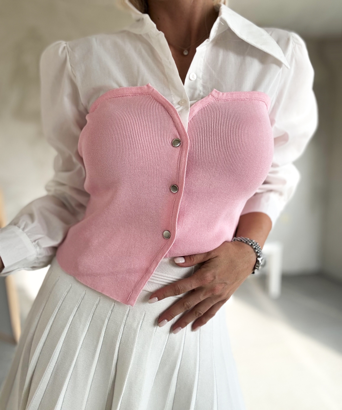 Розова блуза корсет