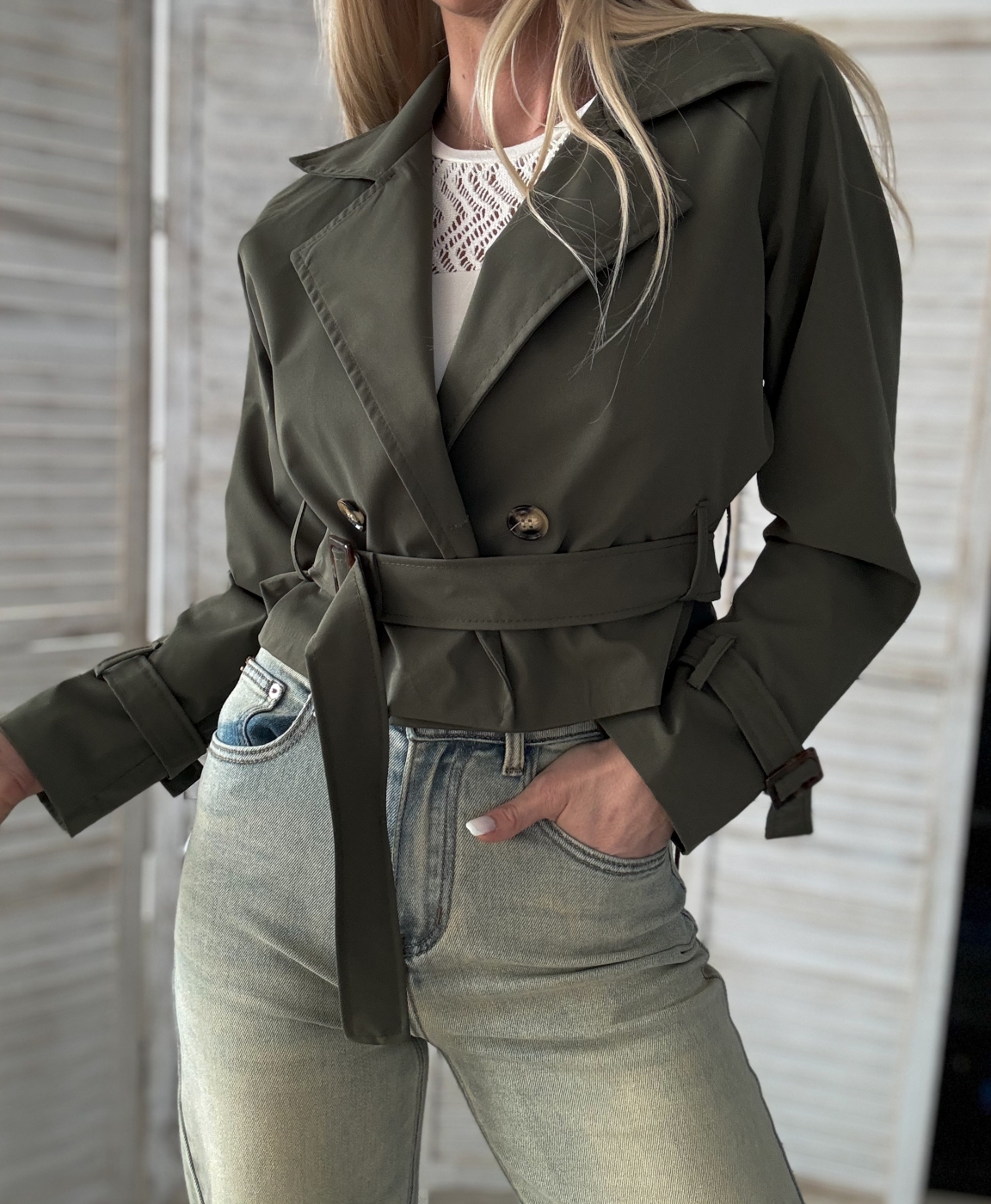 Къс шлифер каки