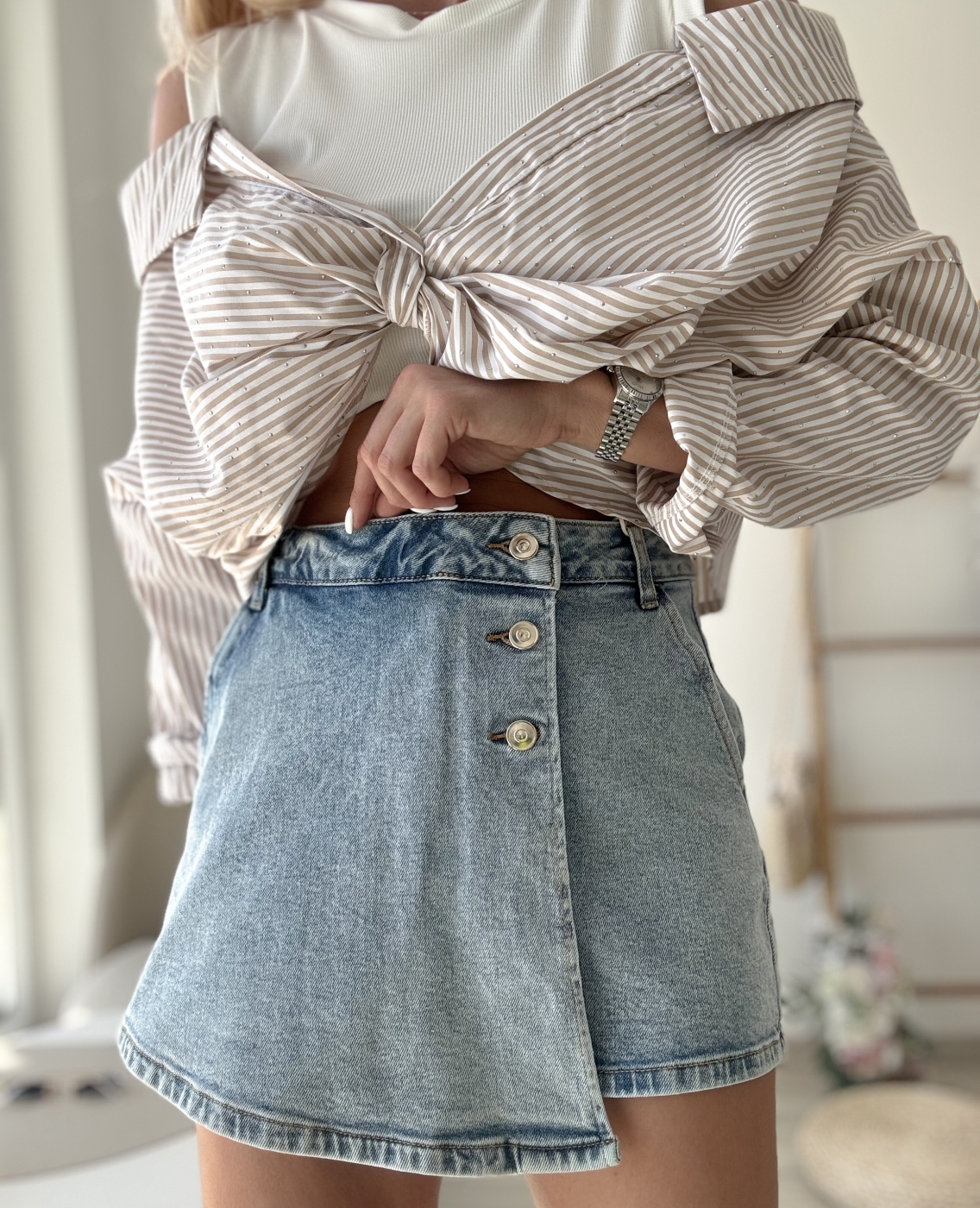 Дънкова пола панталон с копчета