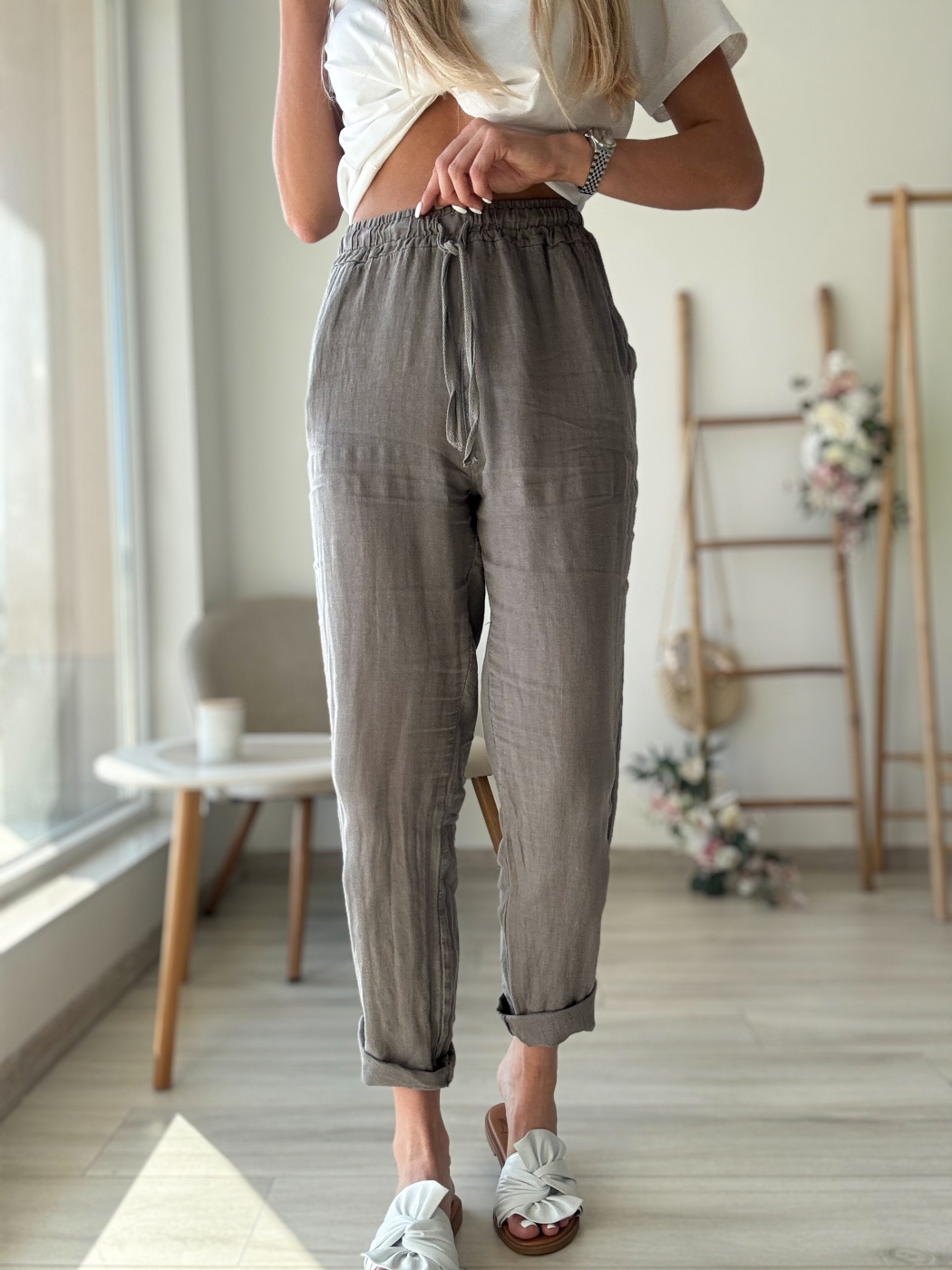 Ленен панталон капучино