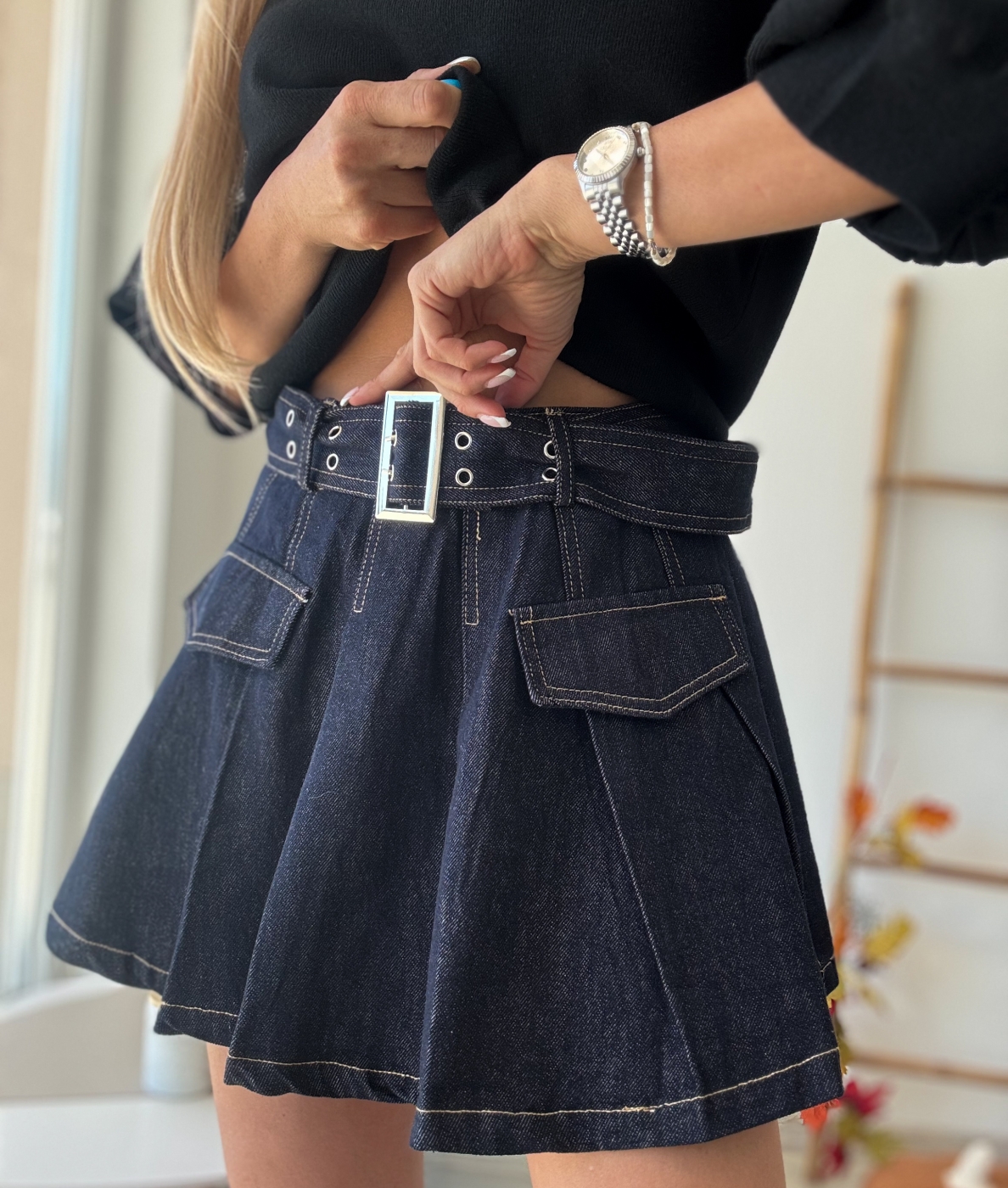 Пола панталон индиго едро плисе