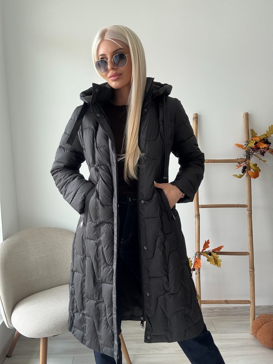 Дълго шушляково черно яке