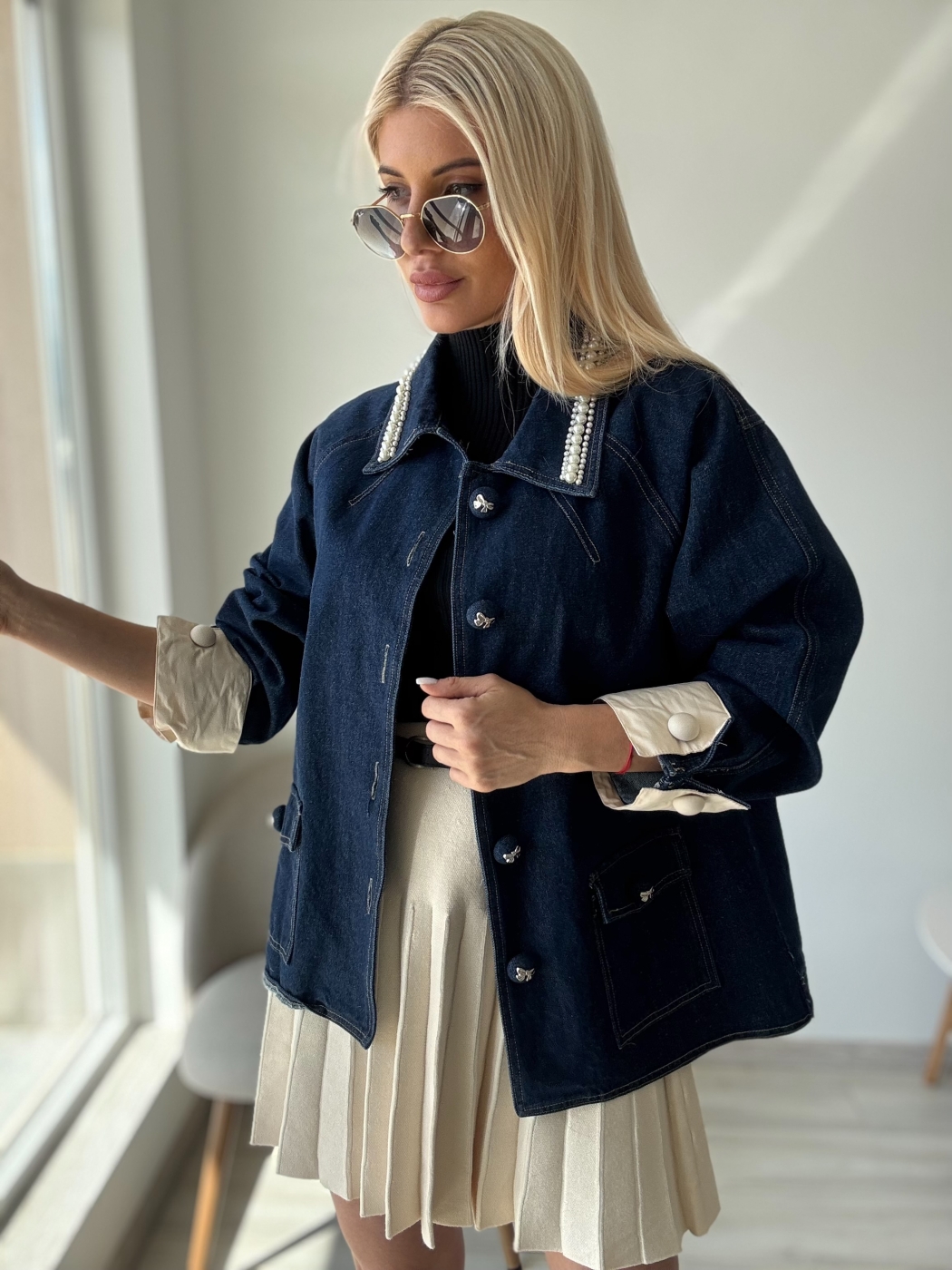 Дънково яке индиго с копчета