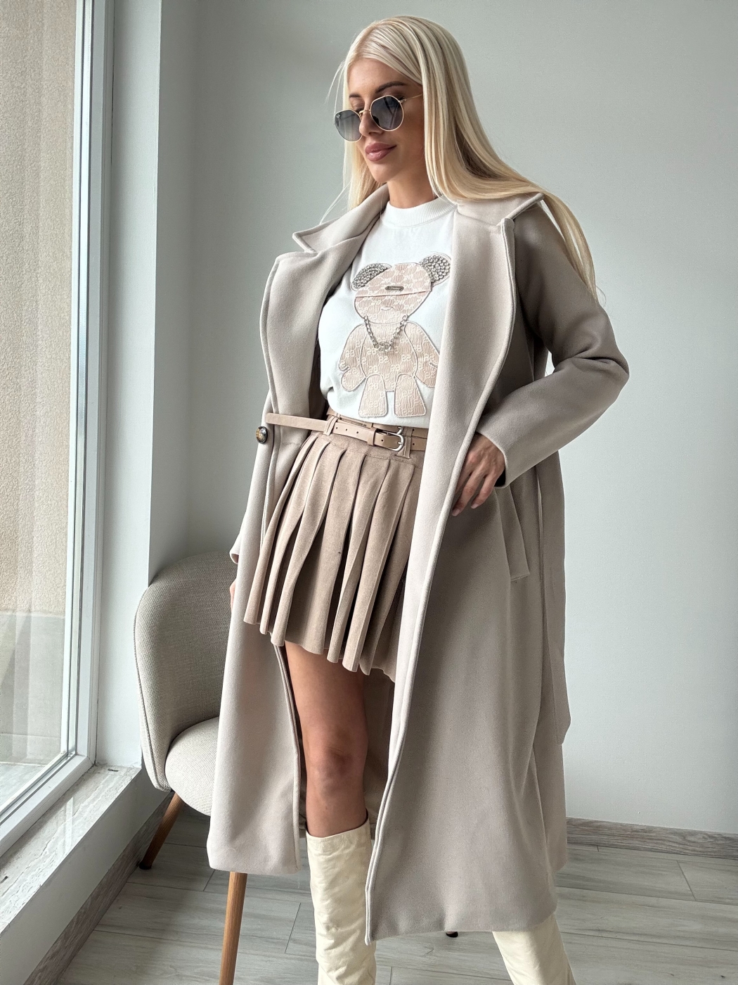 Палто екрю лана