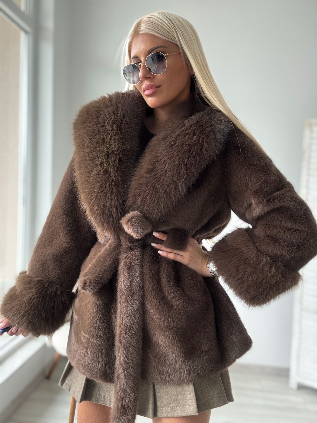 Кафяво палто без качулка