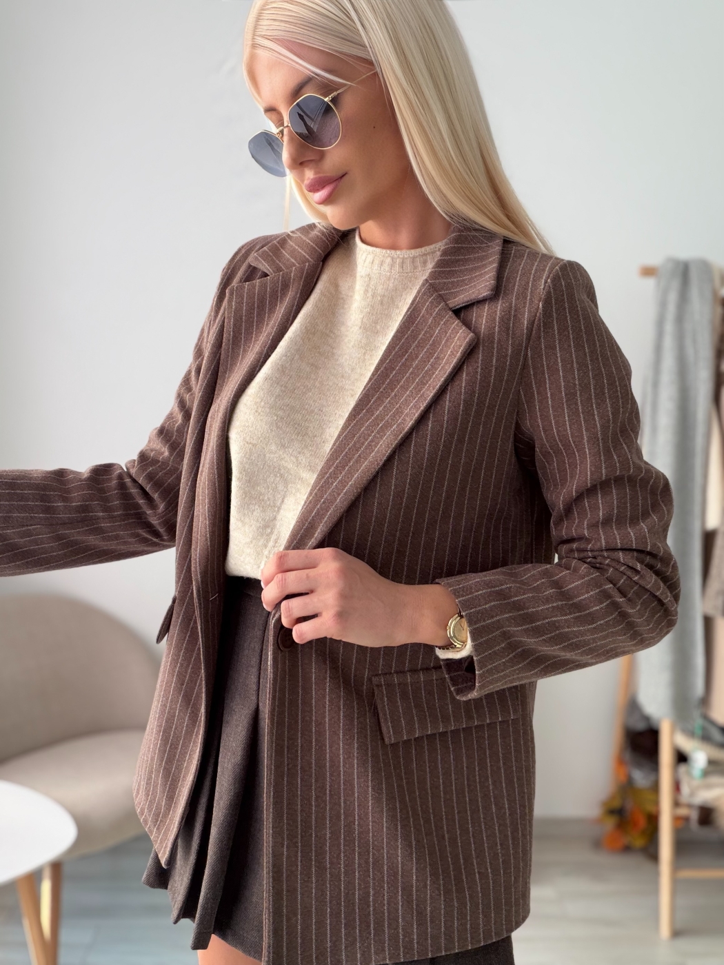 Кафяво зимно сако райе