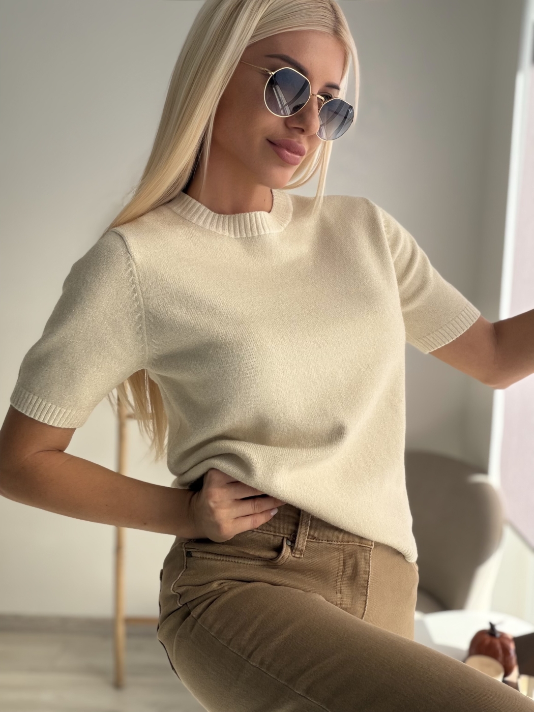 Тениска плетиво екрю ламе 