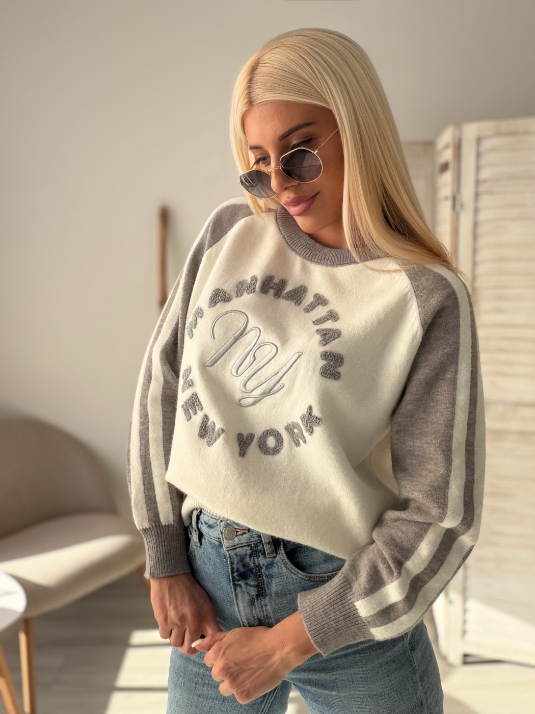 Сив пуловер Manhattan