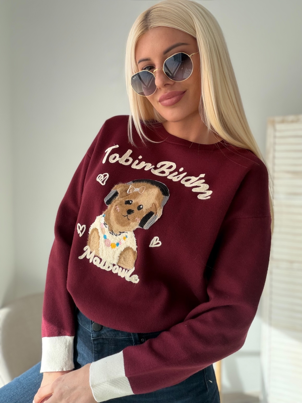 Пуловер куче Tobin бургунди