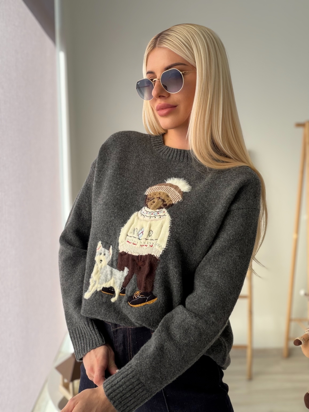 Пуловер графит мече и хъски