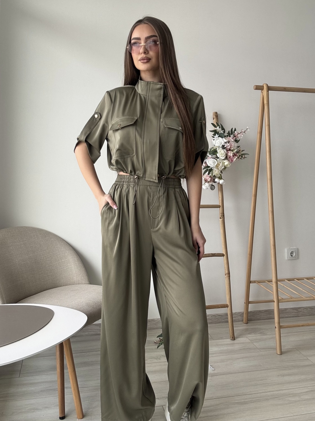 Зелен сатенен комплект