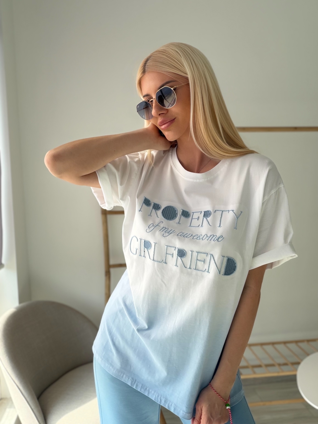 Синя тениска омбре 