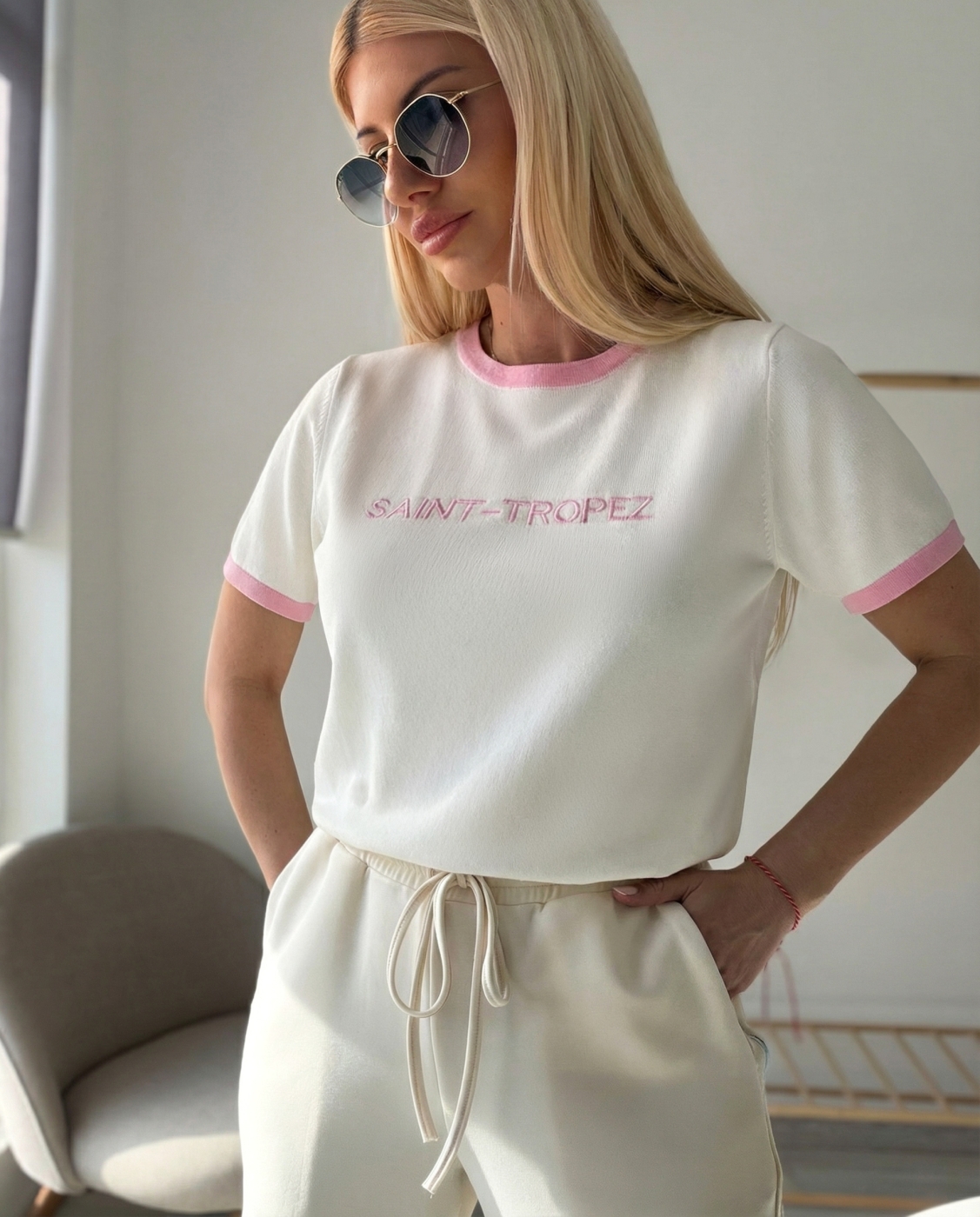 Бяла тениска плетиво Сентропе