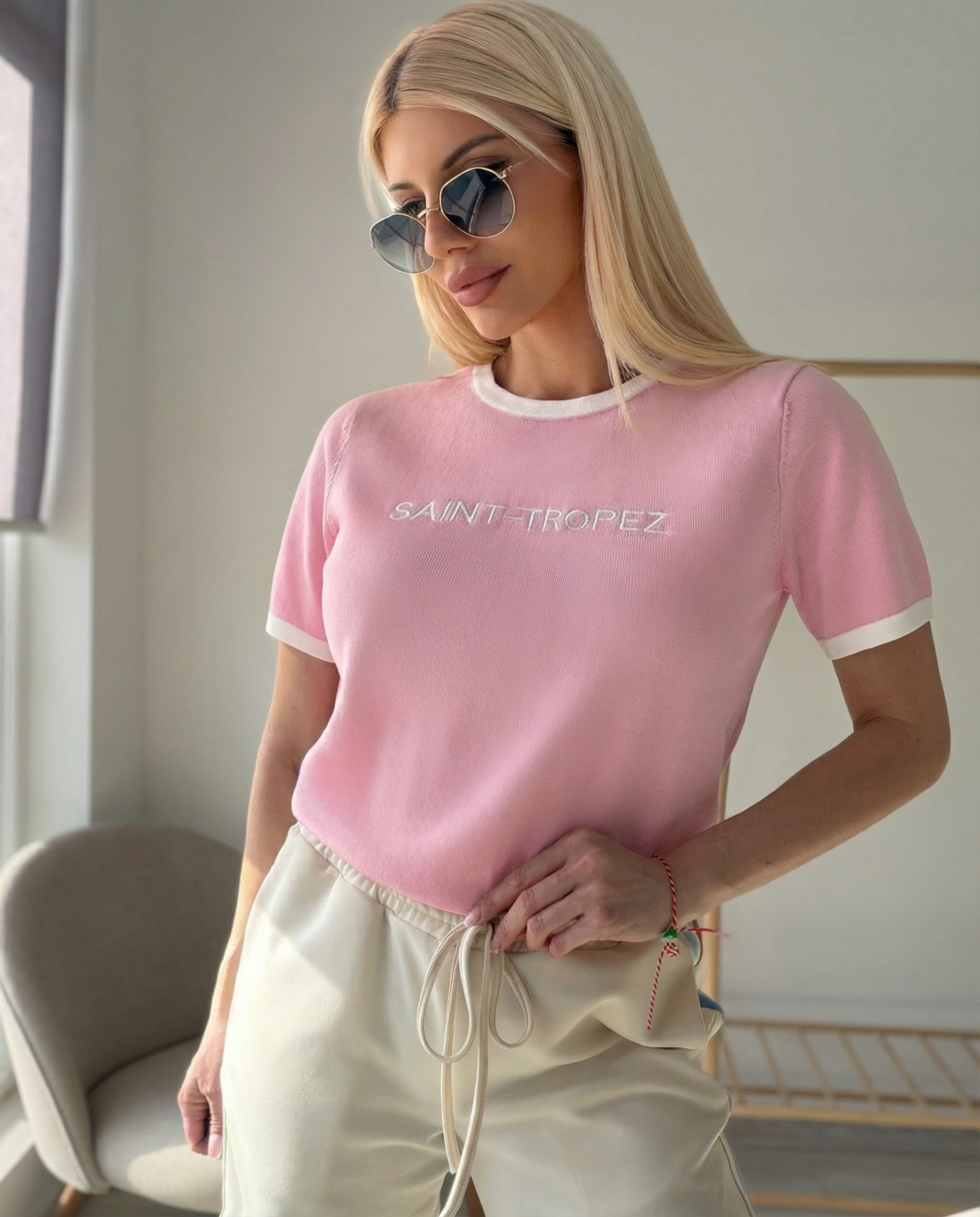 Розова тениска плетиво Сентропе