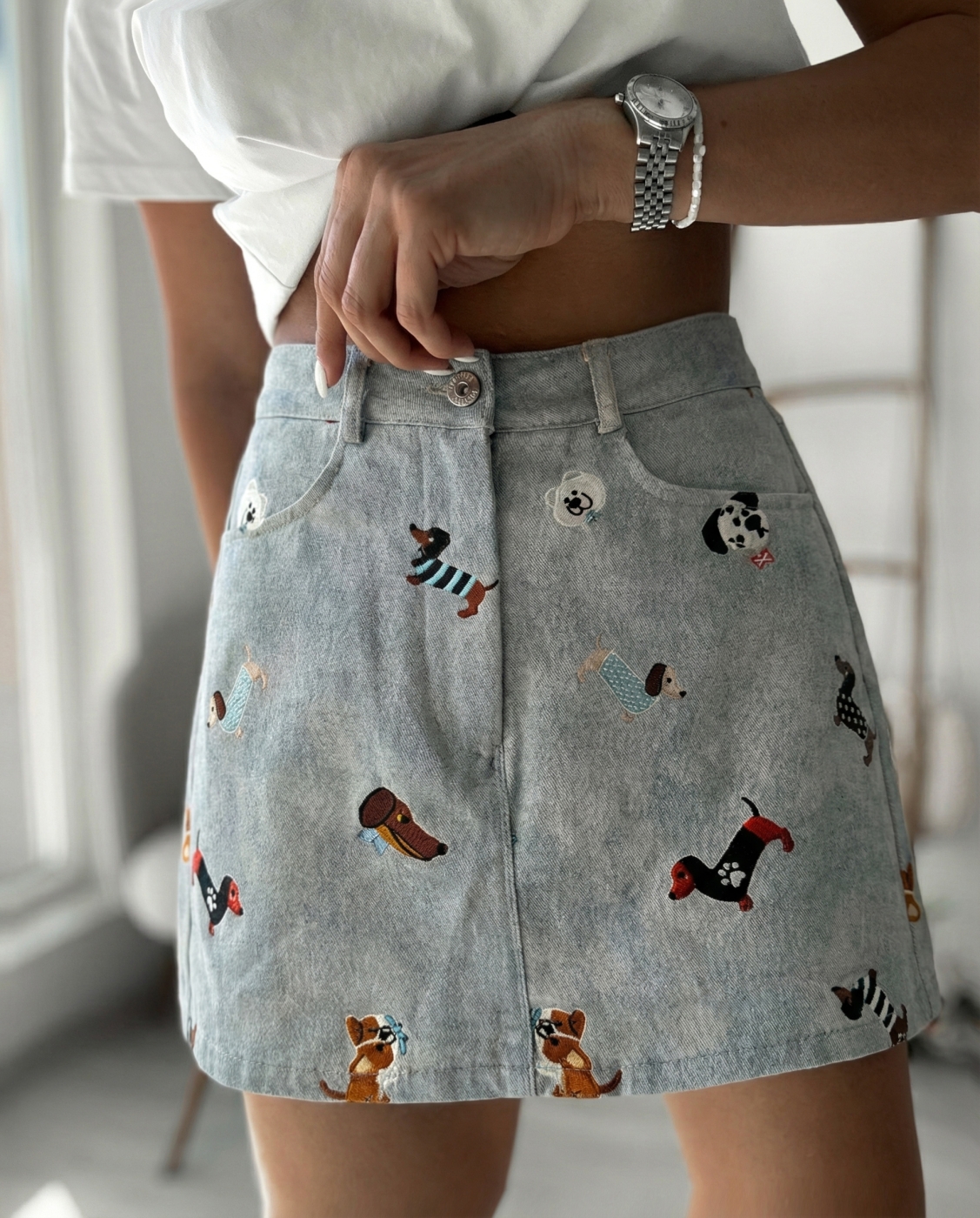 Пола панталон с кученца в сиво