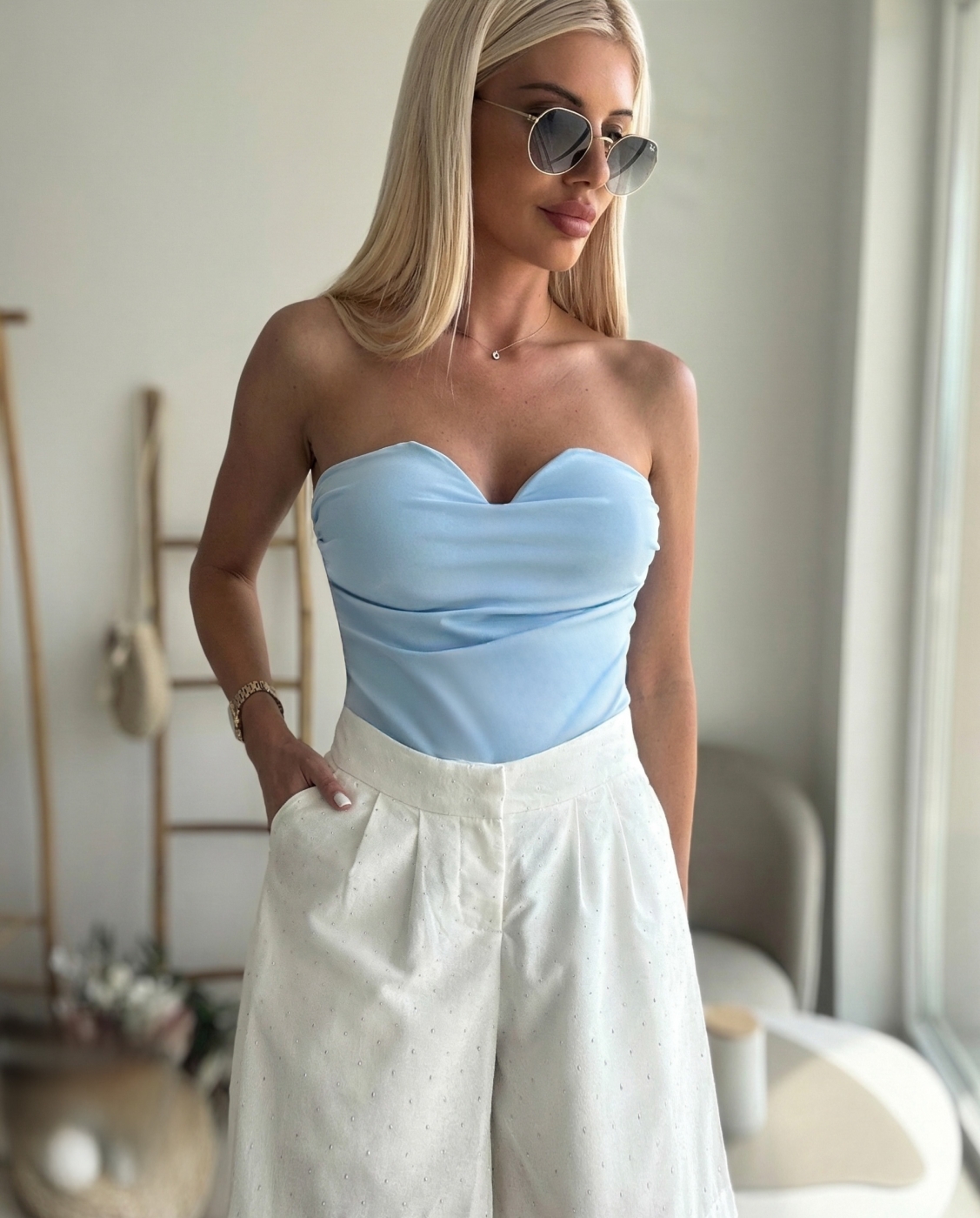 Синьо боди бюстие