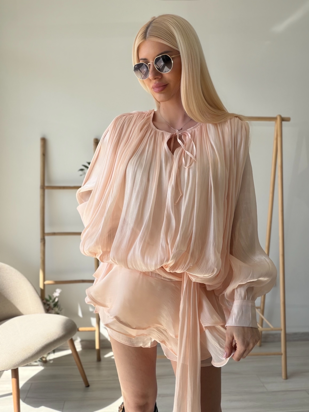 Розова риза с панталонки Воали