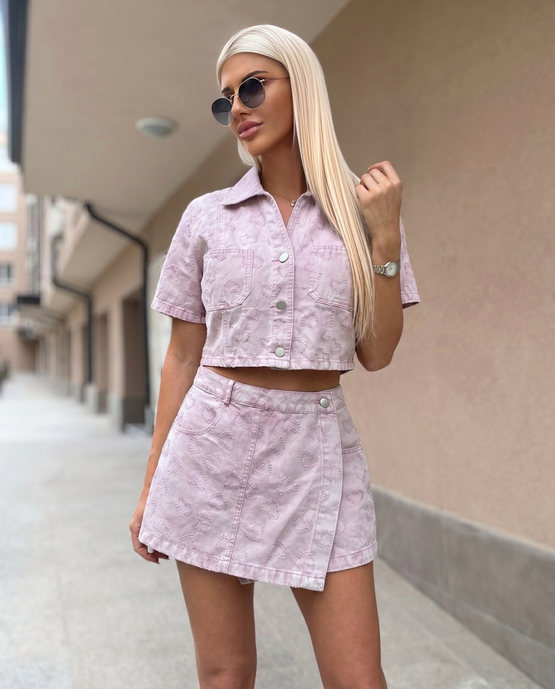 Дънков розов комплект сърца