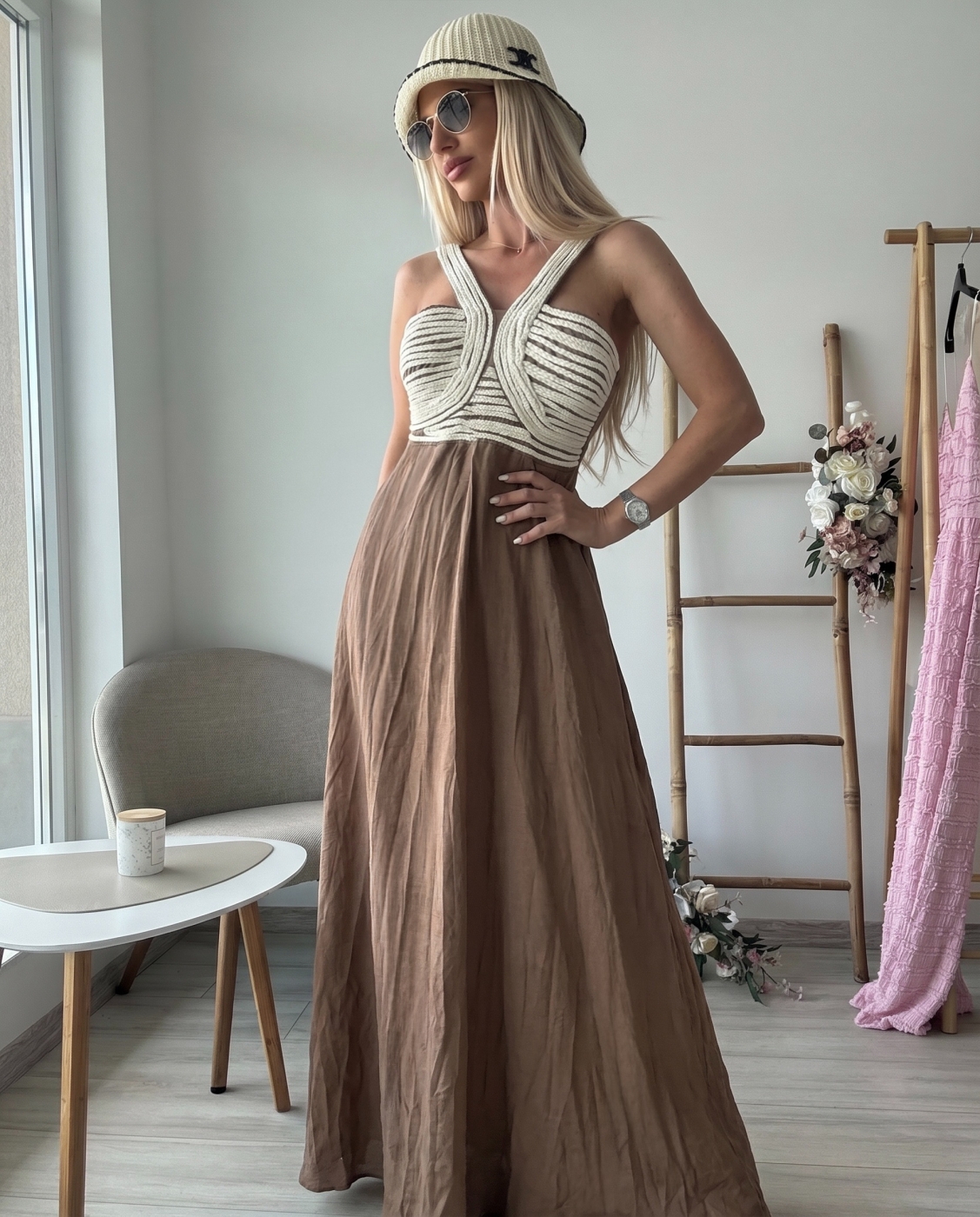 Ленена кафява рокля