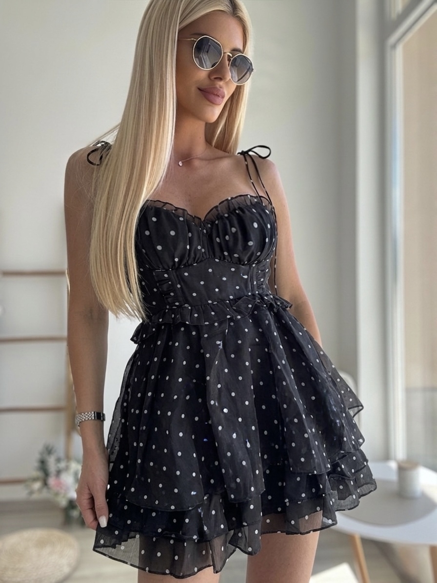 Черна рокля шифон на точки