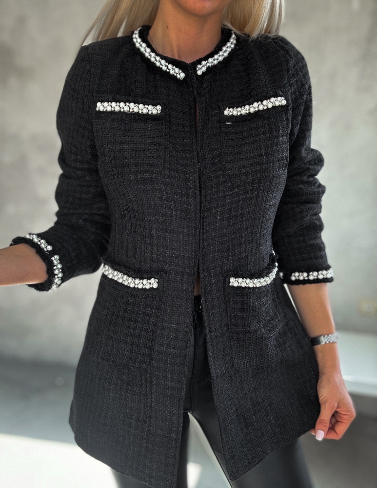 Черно дълго палто от букле