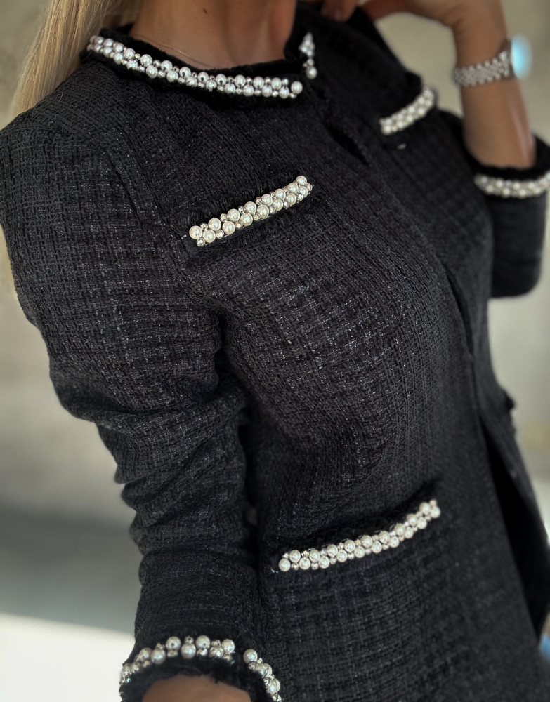 Черно дълго палто от букле