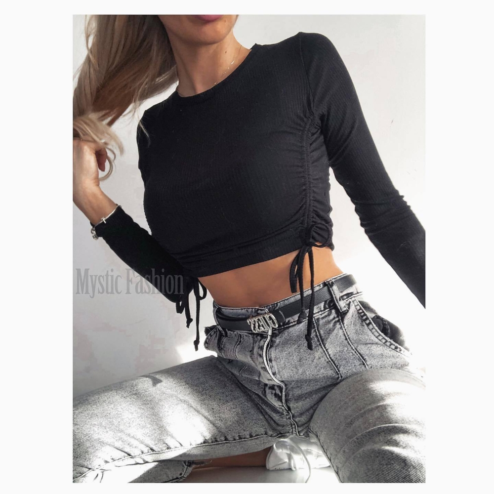 Черна къса блуза с връзки