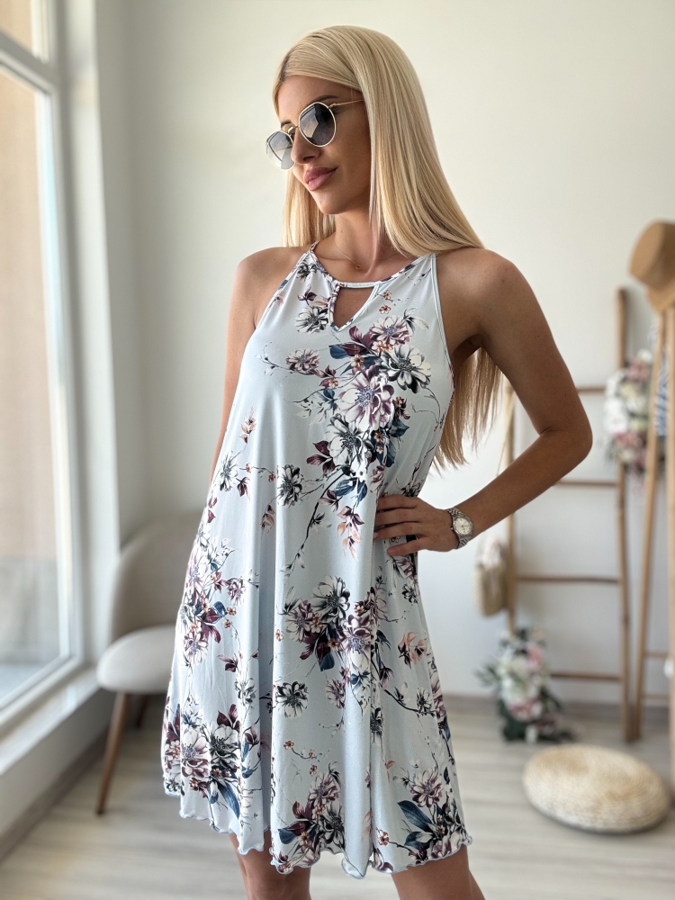 Флорална синя рокля