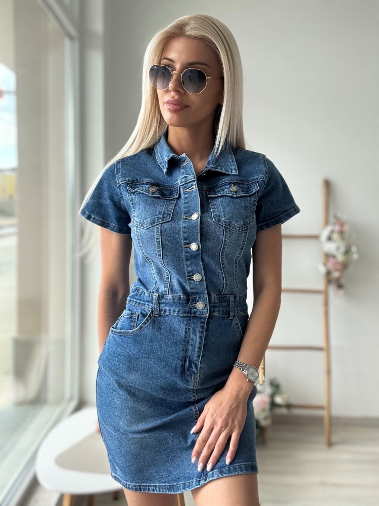 Тъмно синя дънкова рокля