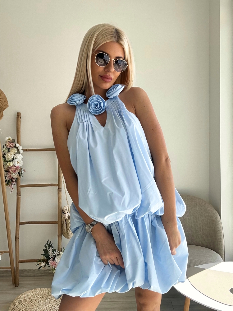 Синя рокля балон с цветя