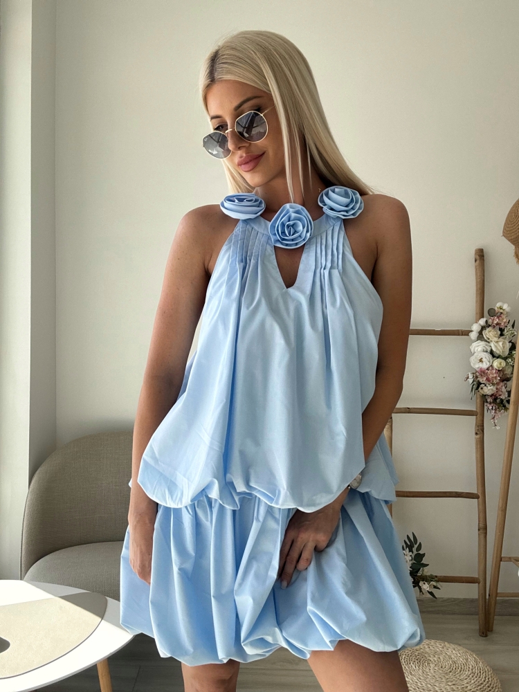 Синя рокля балон с цветя