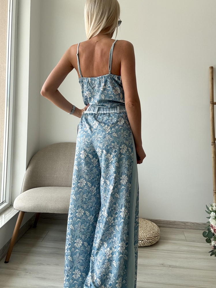 Син комплект сатен и деним