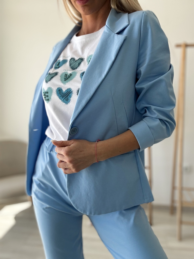 Син комплект сако и панталон