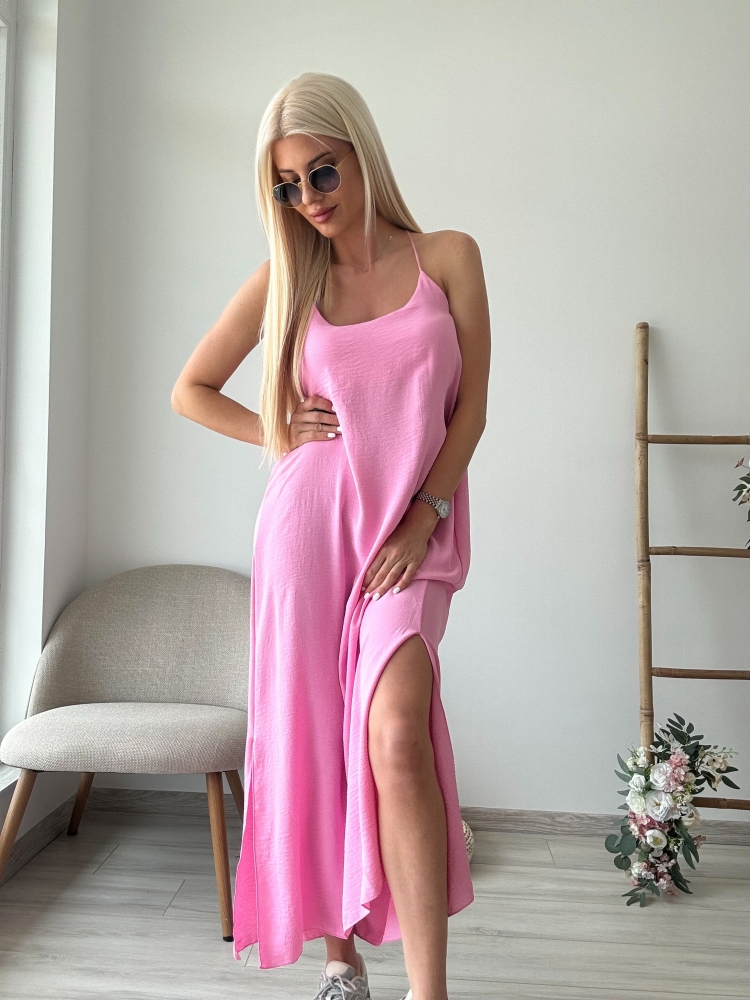 Розова рокля с тънки презрамки