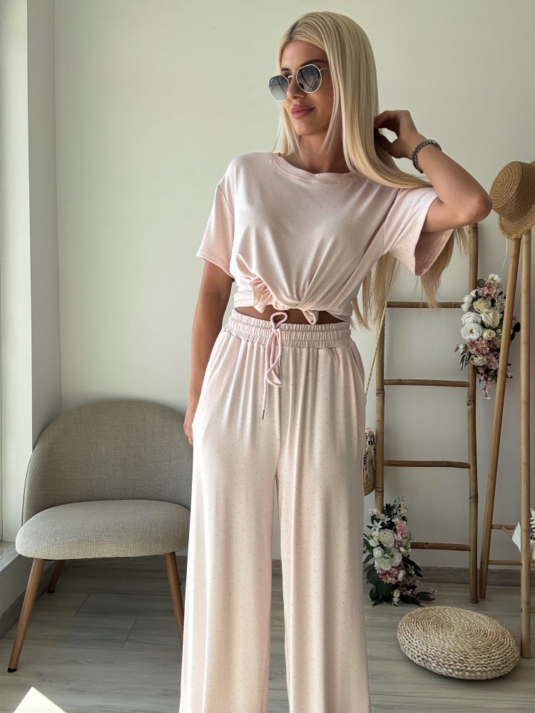 Розов комплект вискоза с камъни