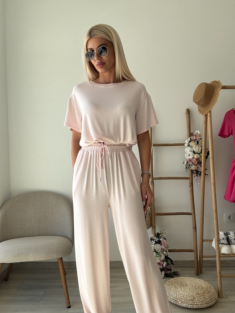 Розов комплект вискоза с камъни