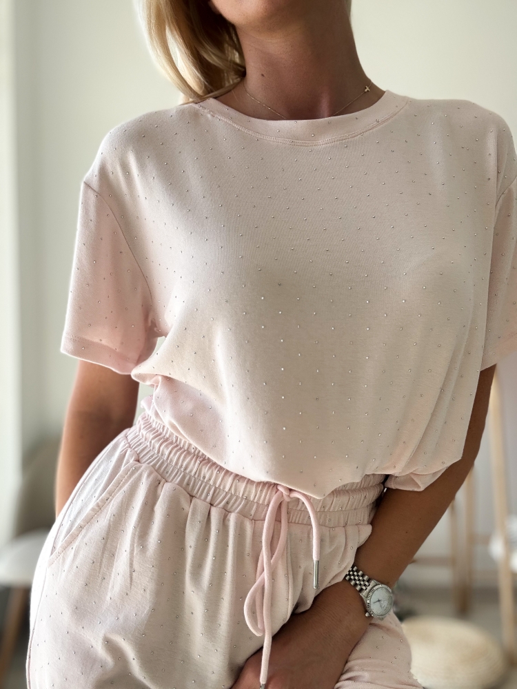 Розов комплект вискоза с камъни