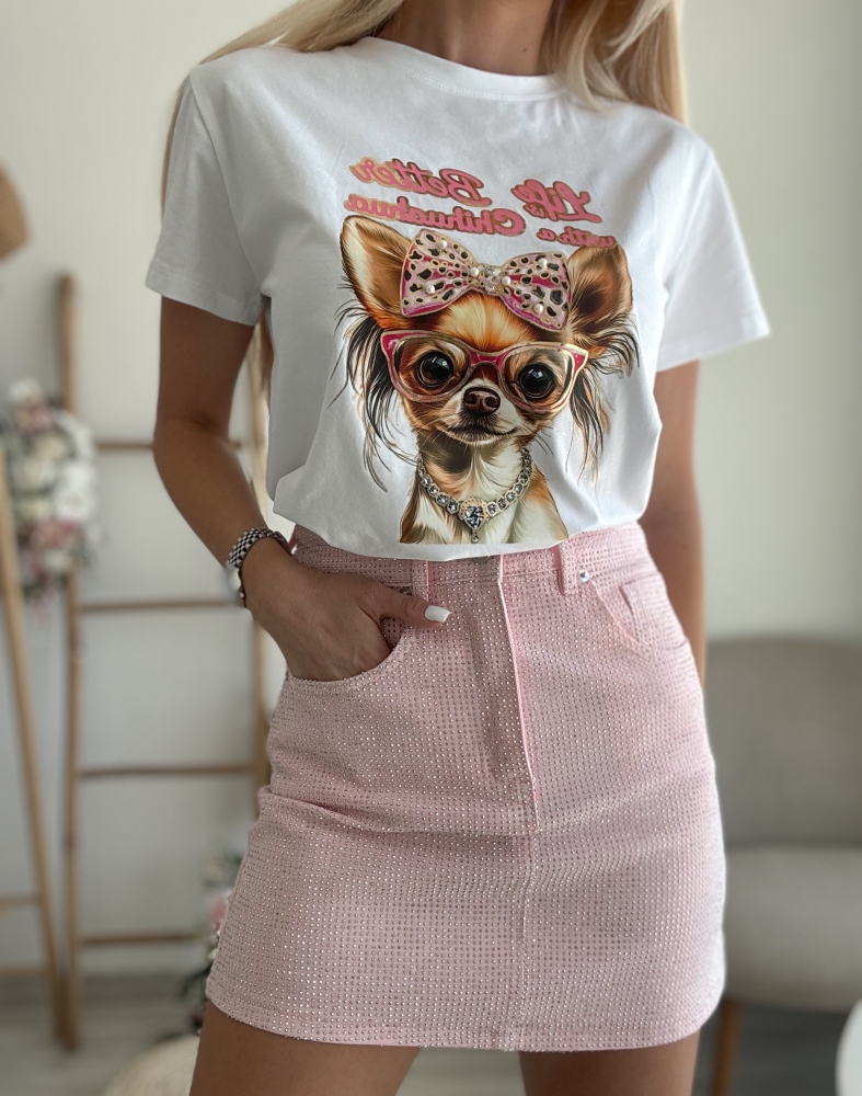 Дънкова розова пола с камъни