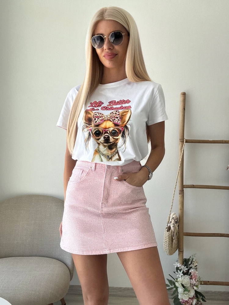 Дънкова розова пола с камъни