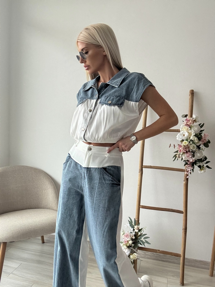 Дънков комплект с бяла част