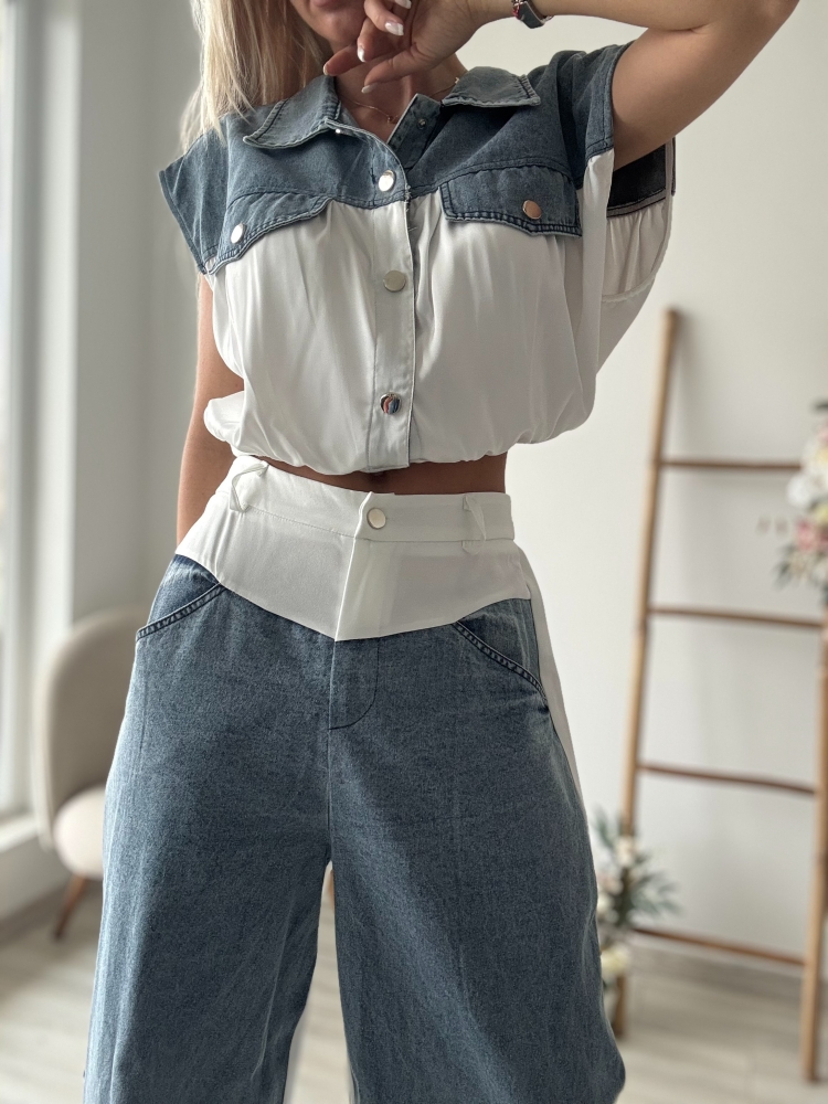 Дънков комплект с бяла част