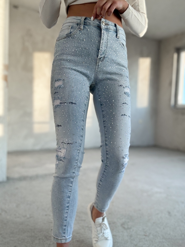 Дънки с камъни слим фит