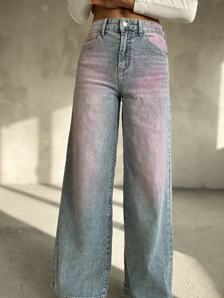 Дънки в розово с брокат