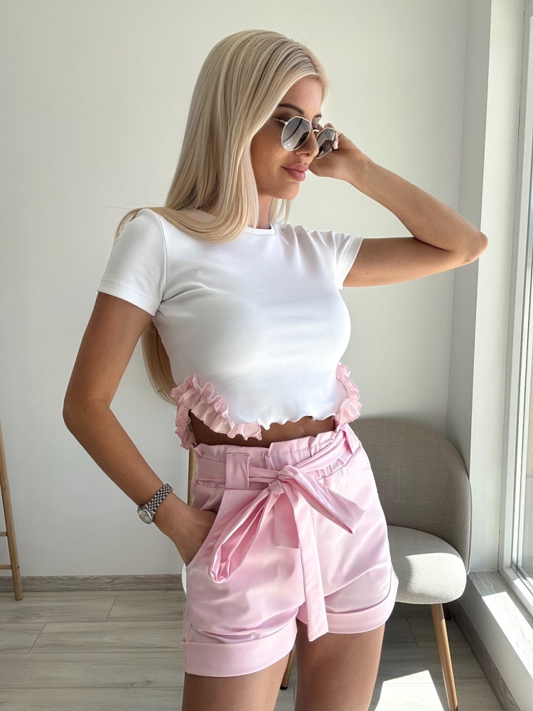 Бяла тениска розова харбали