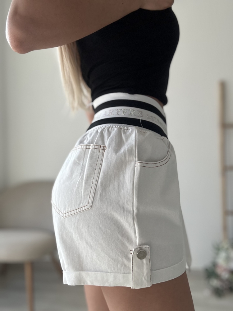 Бели къси дънки с ластик