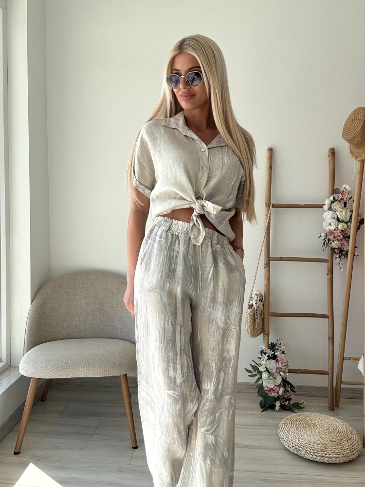 Бежов сет лен дълъг панталон